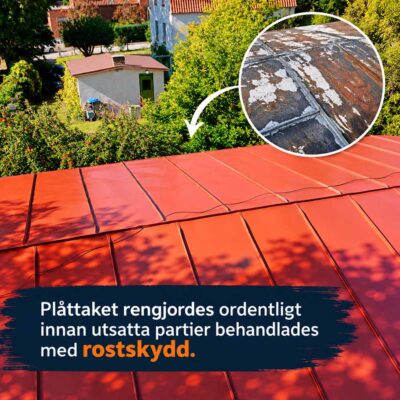 Fräschat upp och målat om ett plåttak på Siriusgatan i Lund
