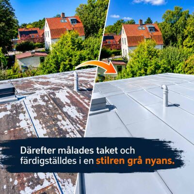 Fräschat upp och målat om ett plåttak på Siriusgatan i Lund